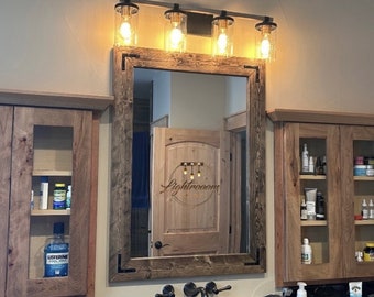 Bathroom Rustic Mirror,Handmade Farmhouse Wall Mirror, 70 Sizes & 20+ Colors + Custom Sizes,Natural Rustic Wood Framed Mirror,Vanity Mirror