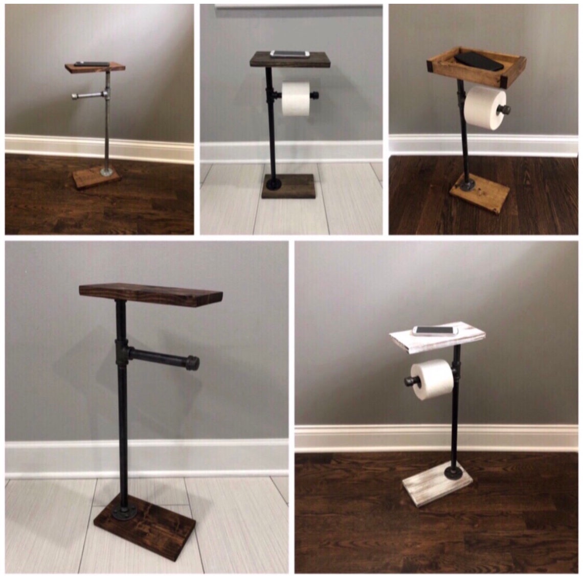 Black towel bar with shelf and industrial rustic style