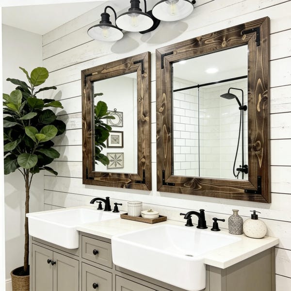 Bathroom Mirror Handmade in USA Mirror,Rustic Farmhouse Wood Framed Mirror,Bath Mirror,Wall Mirror,Vanity Mirror,Large Mirror,Modern Decor
