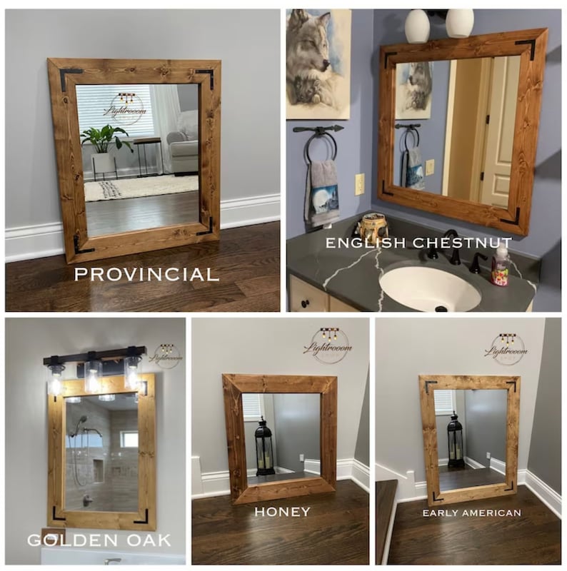 DARK WALNUT Farmhouse Mirror,Country Framed Wood Mirror,Bathroom Light Mirror,Wall Vanity Mirror,Large Mirror,18x18 40x30 Custom Sizes image 6