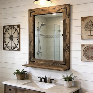 Bathroom Mirror with 5" Deep Shelf,Farmhouse Rustic Bath Entryway Mirror,Hallway Key Holder Wall Mirror,Mirror with Brackets,Vanity Mirror image 20
