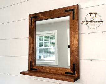 Mirror with 3.5" Deep Shelf, 2.5” Frame, 22 Colors Available, Entryway Mirror,Wood Framed Mirror, Wall Decor, Farmhouse,Storage Shelf,Unique