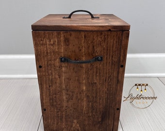 HONEY Rustic Garbage Can with Lid, Bathroom Trash Can, 2 Sizes Available, Office Storage, Bin, Wooden Trash, Waste Basket, Organizer