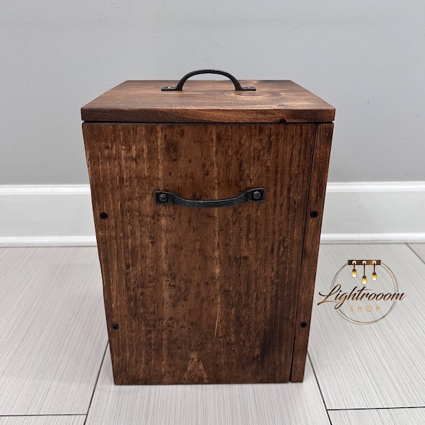 HONEY Rustic Garbage Can with Lid, Bathroom Trash Can, 2 Sizes Available, Office Storage, Bin, Wooden Trash, Waste Basket, Organizer