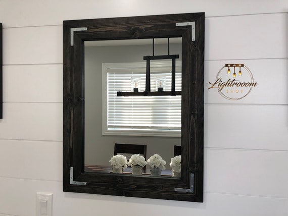 Rustic distressed wood mirror the rustic distressed mirror is one of our unique items in the shop this rustic mirror is perfect for that hallway, bathroom or any special wall.this rustic mirror. black mirror wood framed mirror rustic wood mirror bathroom mirror wall mirror vanity mirror dark mirror large mirror gift