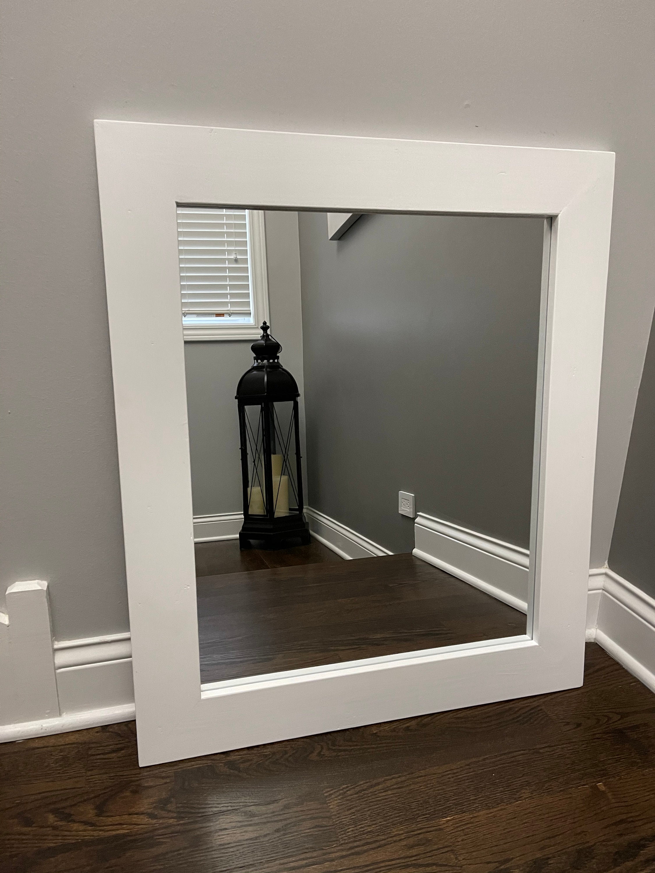 SOLID WHITE Wood Framed Mirror Rustic Wood Mirror Bathroom Etsy