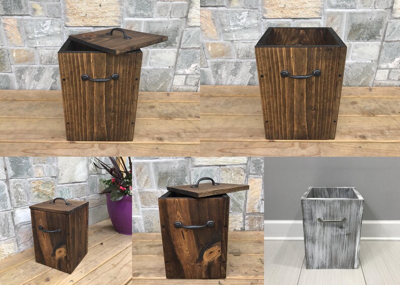 WHITEWASH Rustic Garbage Can Bathroom Trash Can 3 or 4 Etsy
