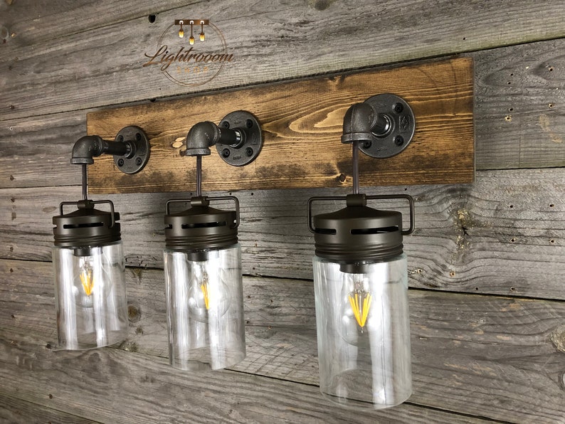 Dark Walnut Glass Shade Light Fixture Pendant Hanging Lighting Vanity Bathroom Mason Jar Clear Wall