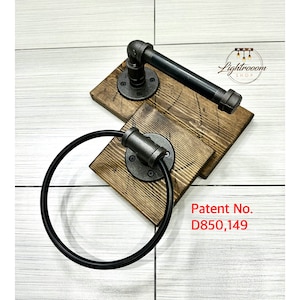 Set of 2, Toilet Paper Holder + Towel Ring, Industrial, Rustic, Black Pipe, Handmade, Modern, Unique Home Set, Housewarming, Remodel Gift