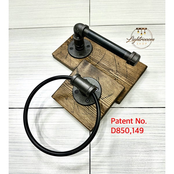 TP + Ring Bathroom Set, Toilet paper Holder, Towel Ring, Industrial, Rustic, Black Pipe, Handmade, Modern, Unique Home Set, Housewarming