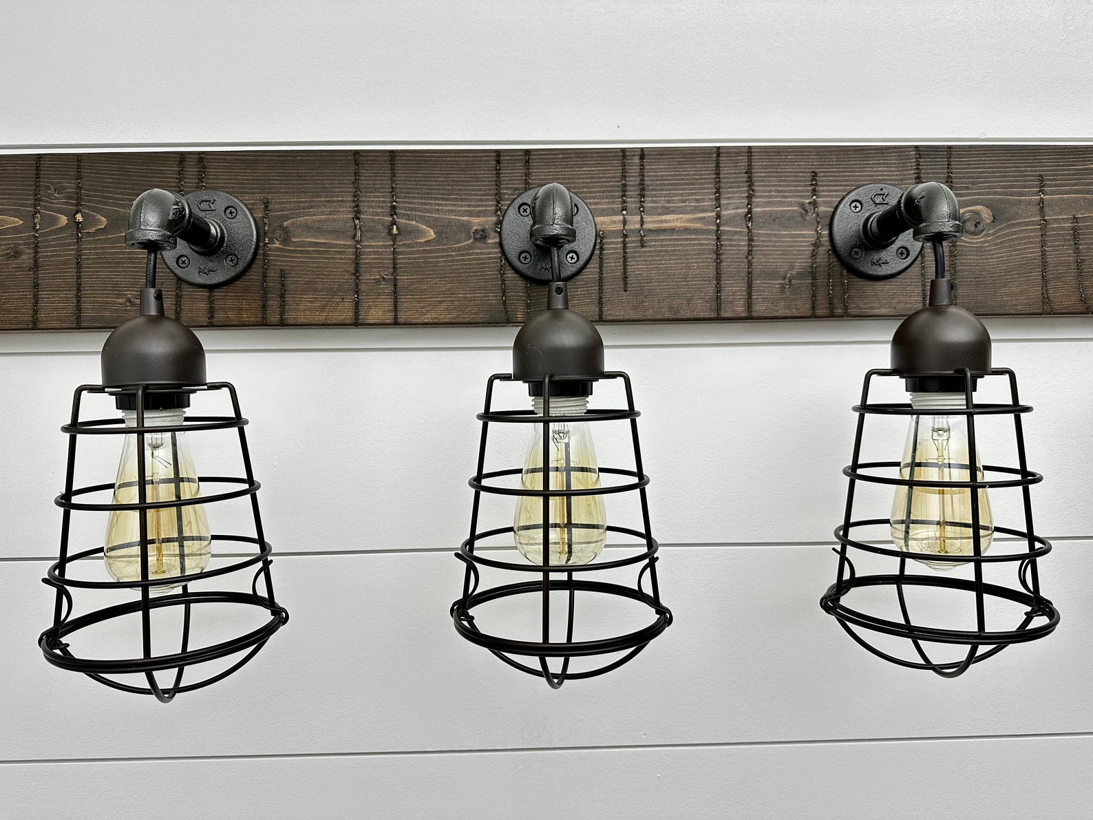 RUSTIC ENGRAVE Cage Vanity Light 20 Wood Colors Pendant Etsy