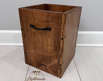 ENGLISH CHESTNUT Rustic Garbage Can, Bathroom Trash Can, 2 Sizes Available, Office Storage Bin, Wooden Trash Waste Basket Organizer Garbage