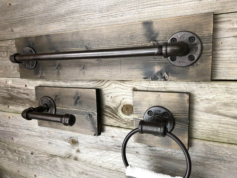 Industrial Modern Rustic Bathroom Set of 3 Bath Towel Holder Etsy