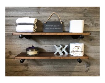 5.5" Deep 3/4" Thick, Floating Wall Shelf, Kitchen Storage, Bathroom Organizer, Industrial, Rustic, Kitchen Shelf, Bathroom Shelf, Handmade