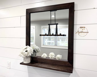 2.5" Frame Mirror with 5" Deep Shelf, 22 Colors Available, Entryway Mirror, Wood Framed Mirror, Wall Decor, Farmhouse, Storage Shelf, Unique