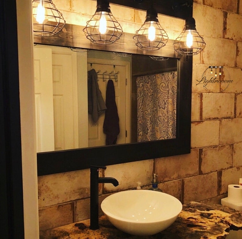Black Mirror Farmhouse Wood Frame Rustic Bathroom Wall Vanity Small Large