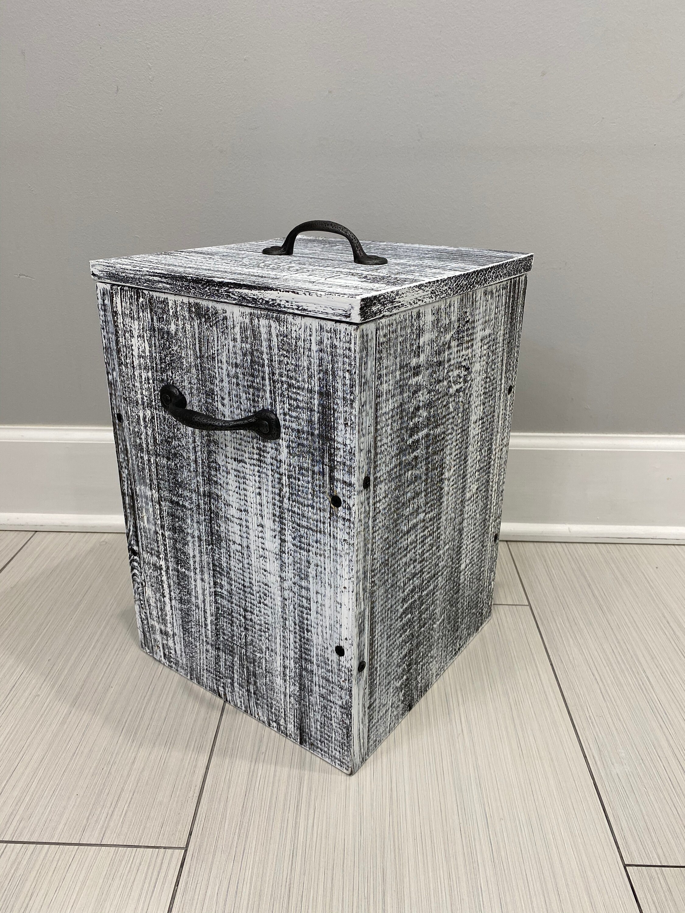 GRAY WHITEWASH Rustic Garbage Can Bathroom Trash Can 3 or 4 Etsy