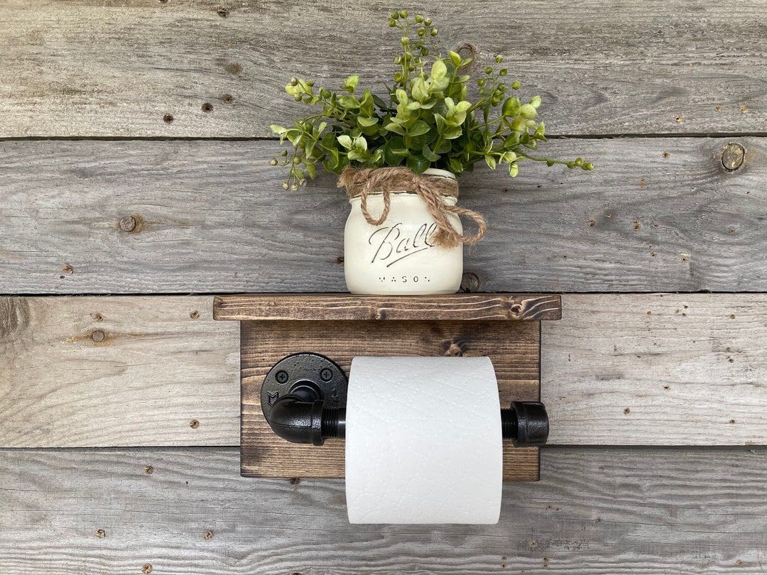 Toilet Paper Stand With Shelf, Floor Stand TP, Multiply 3 Roll Holder,  Rustic, Pipe Toilet Paper Holder, Industrial Stand, Wood Stand, Gift 