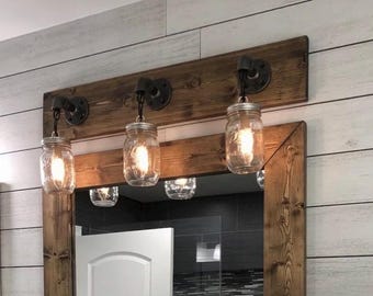Rustic Vanity Light Fixture 2-3-4-5-6, Custom Mason Jar Wall Light, Pendant Wall Sconce,Bathroom Fixture,Industrial Handmade Metal Finish