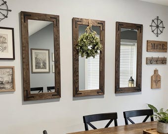 Espejo enmarcado de 6,35 cm (2,5 pulgadas), decoración para pasillo, espejo decorativo de pared para comedor, espejo colgante para entrada, estilo rústico de granja, decoración de pared campestre.