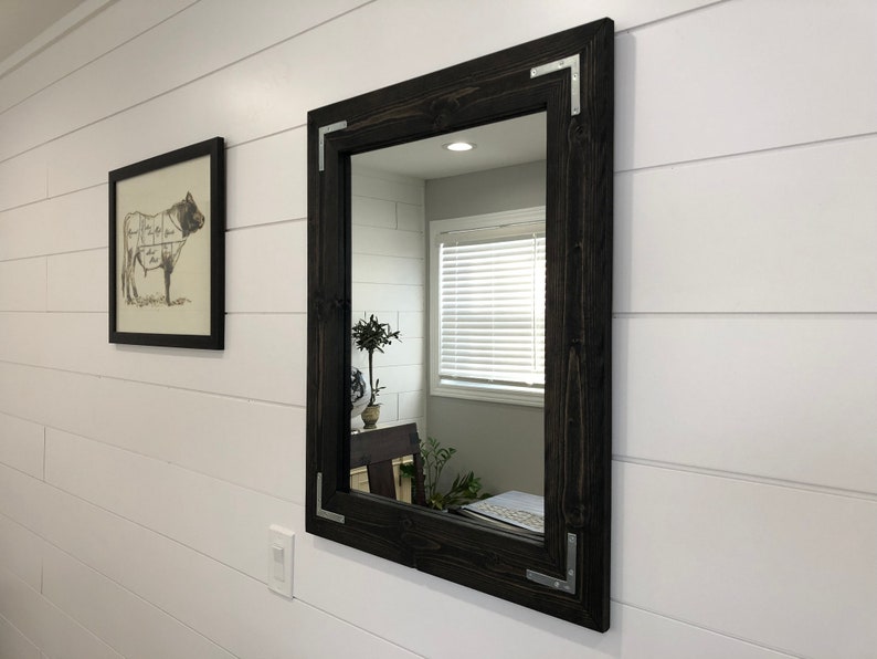 BLACK Mirror Farmhouse Wood Frame Mirror Rustic Wood Etsy