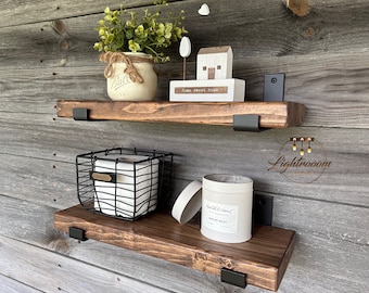 HEAVY DUTY Rustic Floating Shelf with J Shape Flat Brackets, Robust Brackets, Handmade Deep Long Shelves, Home Remodel, Strong Brackets,Gift