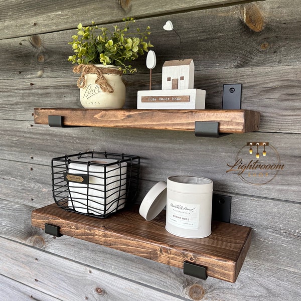 HEAVY DUTY Rustic Floating Shelf with J Shape Flat Brackets, Robust Brackets, Handmade Deep Long Shelves, Home Remodel, Strong Brackets,Gift