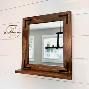 Bathroom Mirror with 3.5" Deep Shelf,Rustic Farmhouse 2.5” Frame,Entryway Mirror,Wood Framed Mirror,Wall Decor,Key Holder Shelf,Hallway