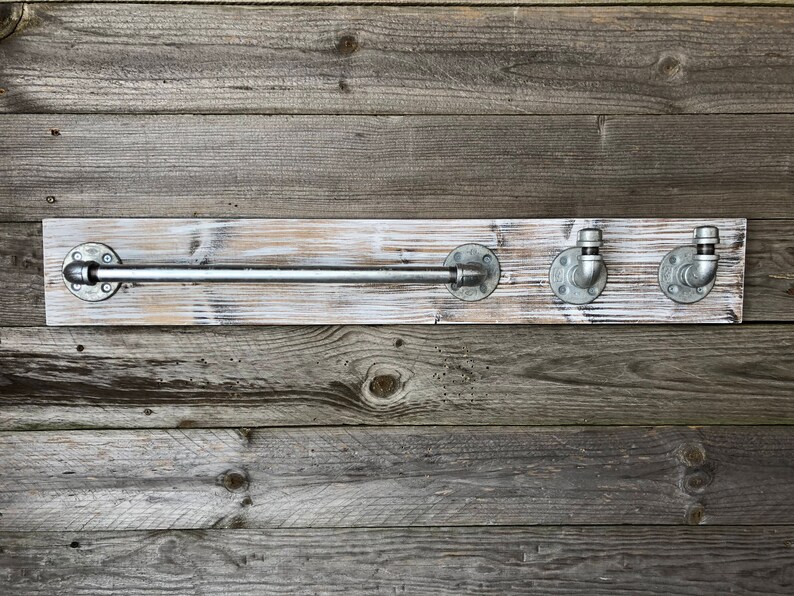 Towel Holder With Two Hooks Industrial Bathroom Organizer | Etsy