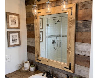 Mirror and 3 Light Set,Bathroom Mason Jar Fixture, Rustic Mirror, Farmhouse Set made in USA