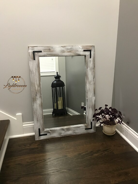 Whitewash Wood Mirror Frame Rustic Image 0