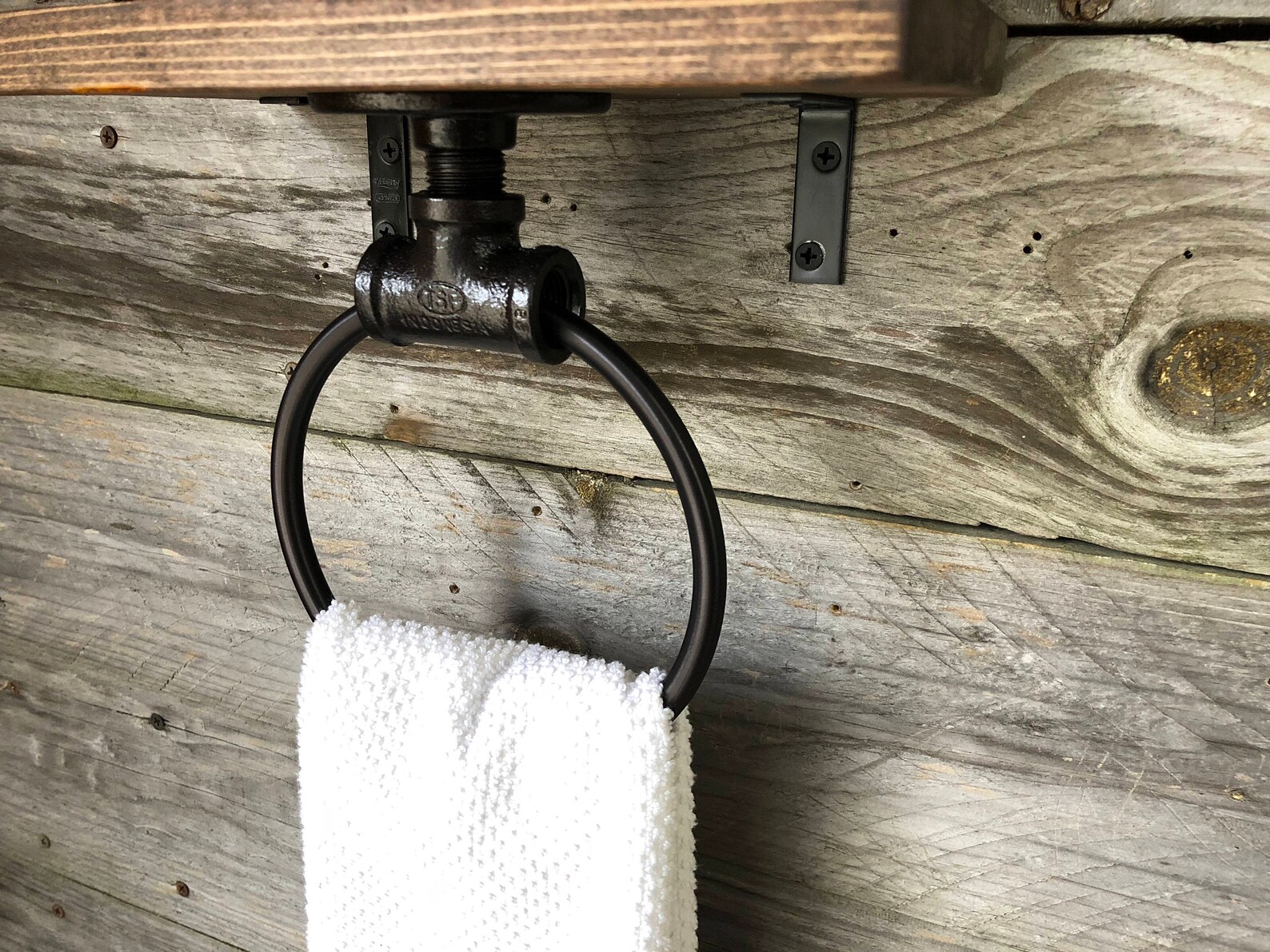 Hand Towel Ring With Shelf, Bathroom Organizer, Wooden Rack Ledge Shelf ...