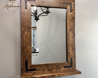 Mirror with 3.5" Deep Shelf, 70 Sizes + Custom Orders, 22 Wood Colors,Entryway Mirror,Bath Rustic Shelf,Wall Storage Mirror,Farmhouse Decor,