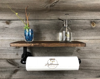 Paper Towel Holder with Shelf, Cleaning Holder, Laundry Pipe Paper Rod, Kitchen Holder, Modern Pipe Fixture, Industrial Decor, Farmhouse