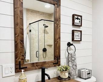 Bathroom Mirror,70 Sizes & 20+ Colors and Custom Sizes,Farmhouse Country Wood Frame Mirror,Dining Room,Bathroom,Vanity,Cottage Large Mirrors