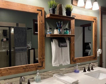 Bathroom Farmhouse Mirror,Rustic Country HONEY Wood Framed Mirror,Wall Vanity Mirror,Cottage Small Large Mirror,18x18 - 40x30 + Custom Sizes