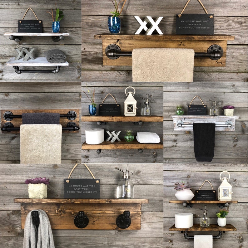 Kitchen Rustic Wall Decor Pipe Holder with Wood Shelf Kitchen Towel Bar Bathroom ANTIQUE WHITE 5,5 Deep Industrial Rustic Towel Rack