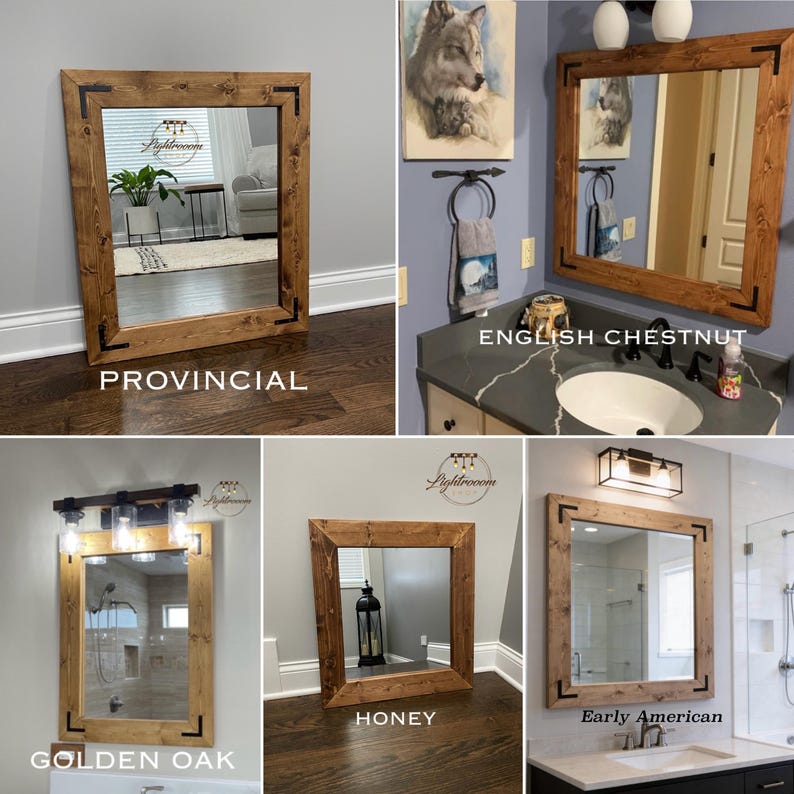 Bathroom Mirror with 5" Deep Shelf,Farmhouse Rustic Bath Entryway Mirror,Hallway Key Holder Wall Mirror,Mirror with Brackets,Vanity Mirror image 8