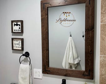 Bathroom Mirror,ESPRESSO Rustic Wood Framed Mirror,Farmhouse Decor,Rustic Modern Large Decorative Mirrors,Hallway Entryway Mirrors,Bedroom
