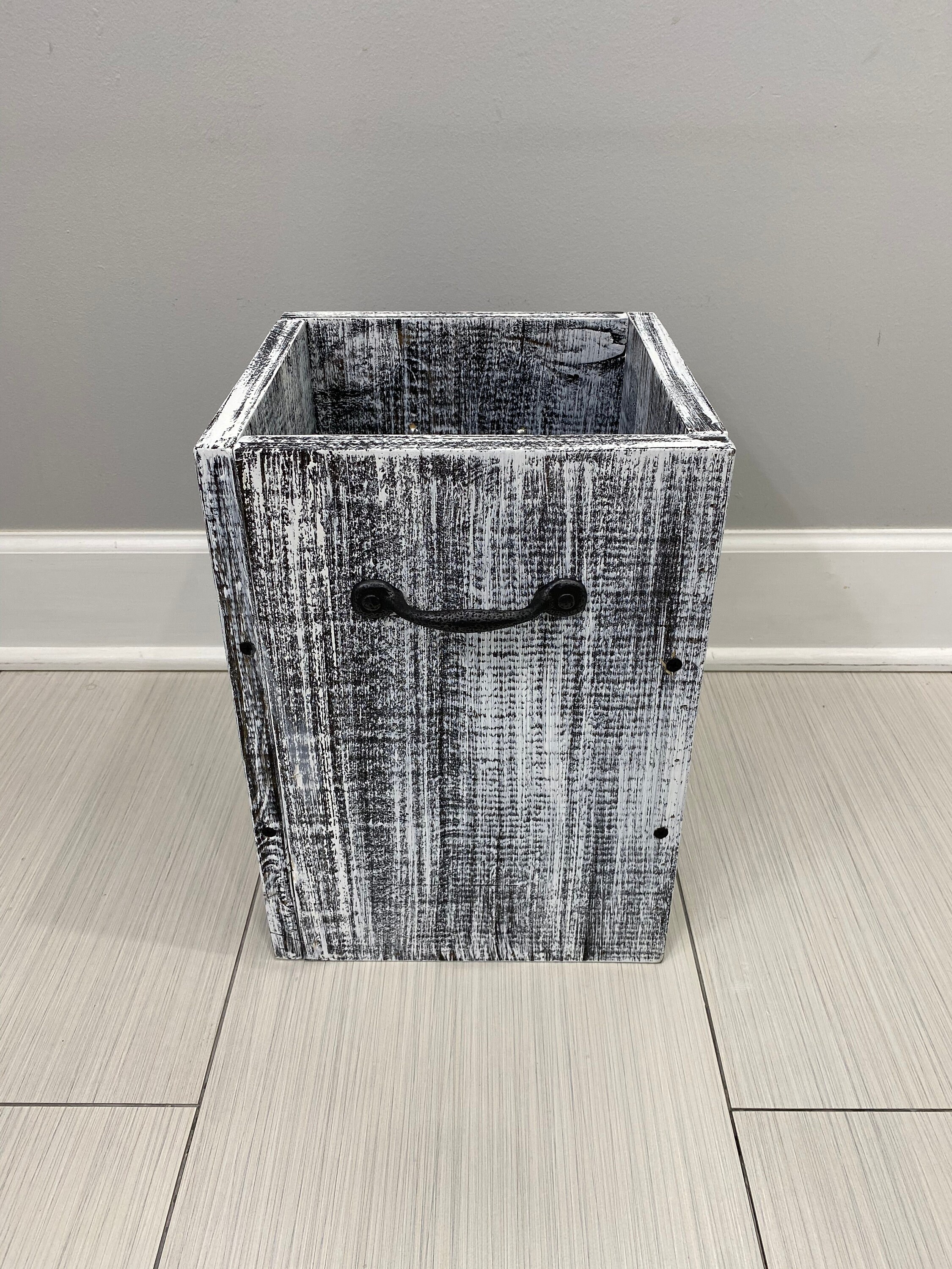 GRAY WHITEWASH Rustic Garbage Can Bathroom Trash Can 3 or 4 Etsy