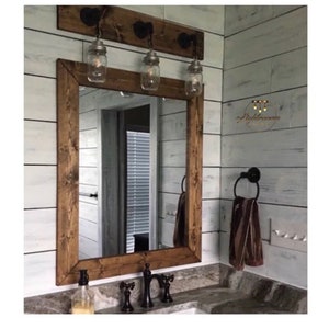 Mirror+Light, 40+ Sizes and 20+ Colors, Mirror and Light Bathroom Set, Mason Jar Light Rustic Mirror Set, Industrial Bath, Farmhouse, Modern