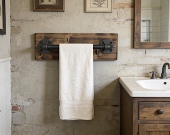 Industrial Modern Handmade Hand Towel Holder, Towel Bar, Pipe Holder, Bathroom Towel Holder, Rustic Wall Rack,Industrial Decor,Handmade Item