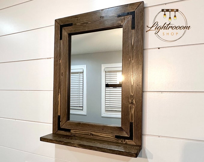 Vintage Wooden Wall Mirror With Shelf Handmade Hanging Wood Etsy