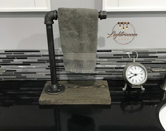 Industrial, Rustic, Single Hand Towel Holder, Pipe Stand, Modern Decor, Bathroom, Farmhouse, Towel Stand, Hand Towel, Towel Display, Modern