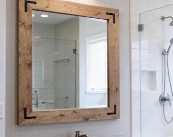 Bathroom Mirror, Farmhouse Rustic EARLY AMERICAN Wood Framed Mirror,Country Mirror,Bath Mirror,Wall Vanity Mirror,Cottage Handmade,Entryway
