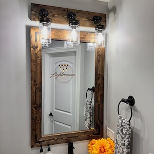 Bathroom Mirror,Rustic Farmhouse Mirror,Wall Mirror,Vanity Large Bathroom Mirror,Wood Framed,Handmade Bedroom Entryway Mirror,Brackets Decor