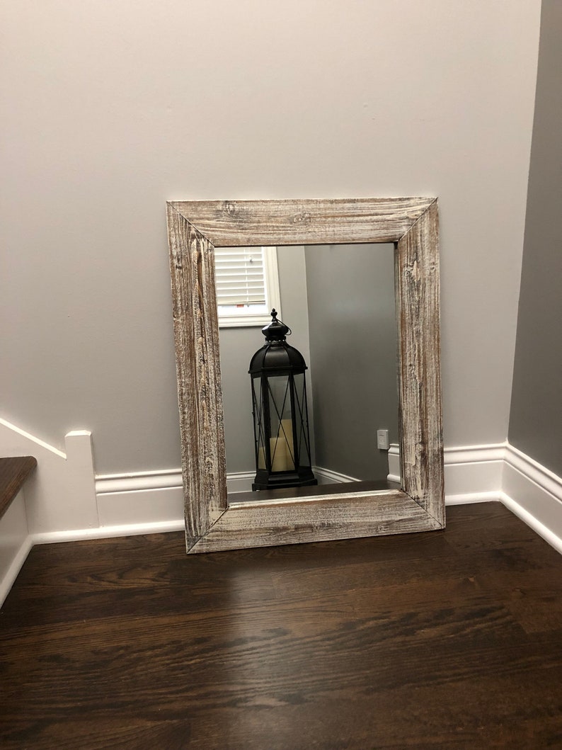 Antique White Bathroom Wood Mirror Farmhouse Decor Rustic Mirrors Wall Floor Framed Vintage Old Look Decorative Modern