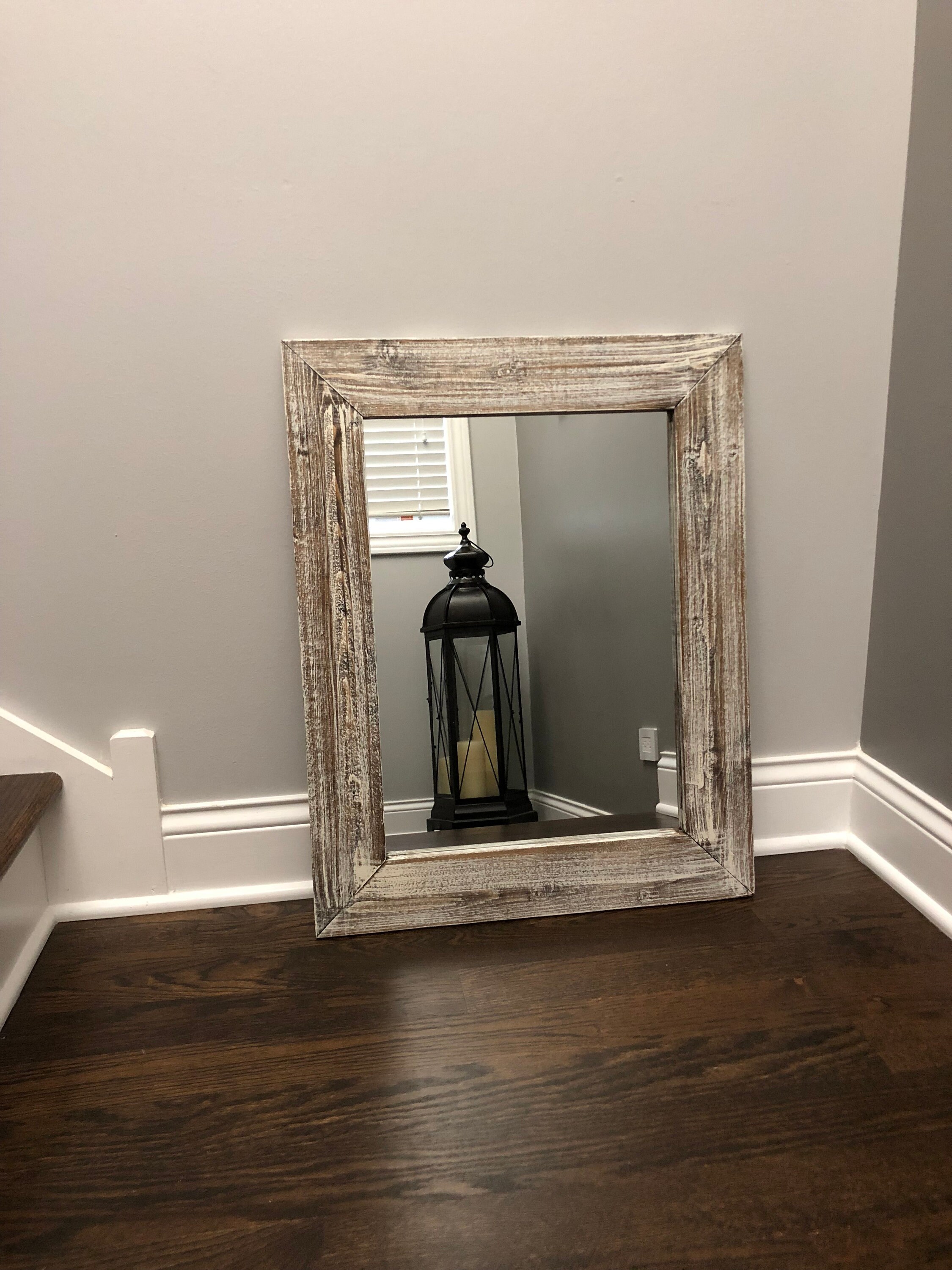 Antique White Bathroom Wood Mirror Farmhouse Decor Rustic Mirrors Wall Floor Framed Vintage Old Look Decorative Modern
