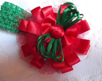 Child's red and green flower headband,Christmas red and green flower headband