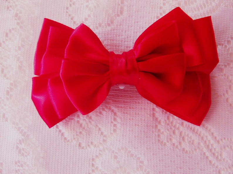 Red hair bow, red silk hair bow, Red triple double layered boutique bow image 1